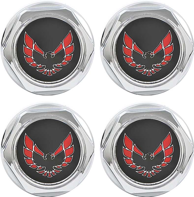 OER 748665 1977-1981 Pontiac Firebird Wheel Center Cap Set Red Bird Emblem