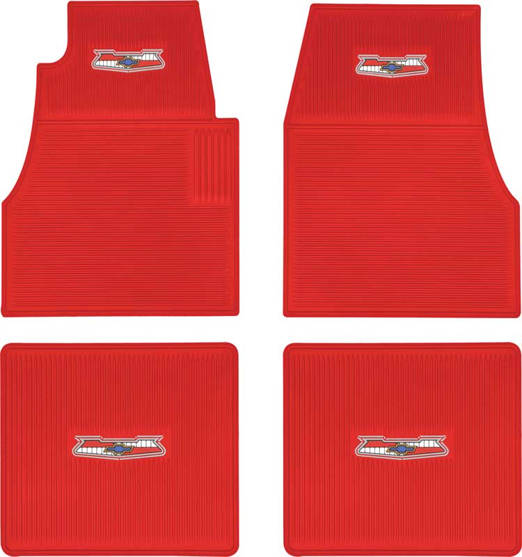OER 4 Piece Red Ribbed Rubber Floor Mat Set 1955-1957 Chevy Bel Air