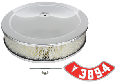 14 x 3 Chrome Air Cleaner Assembly With 389-4BBL Decal Firebird GTO Grand Prix