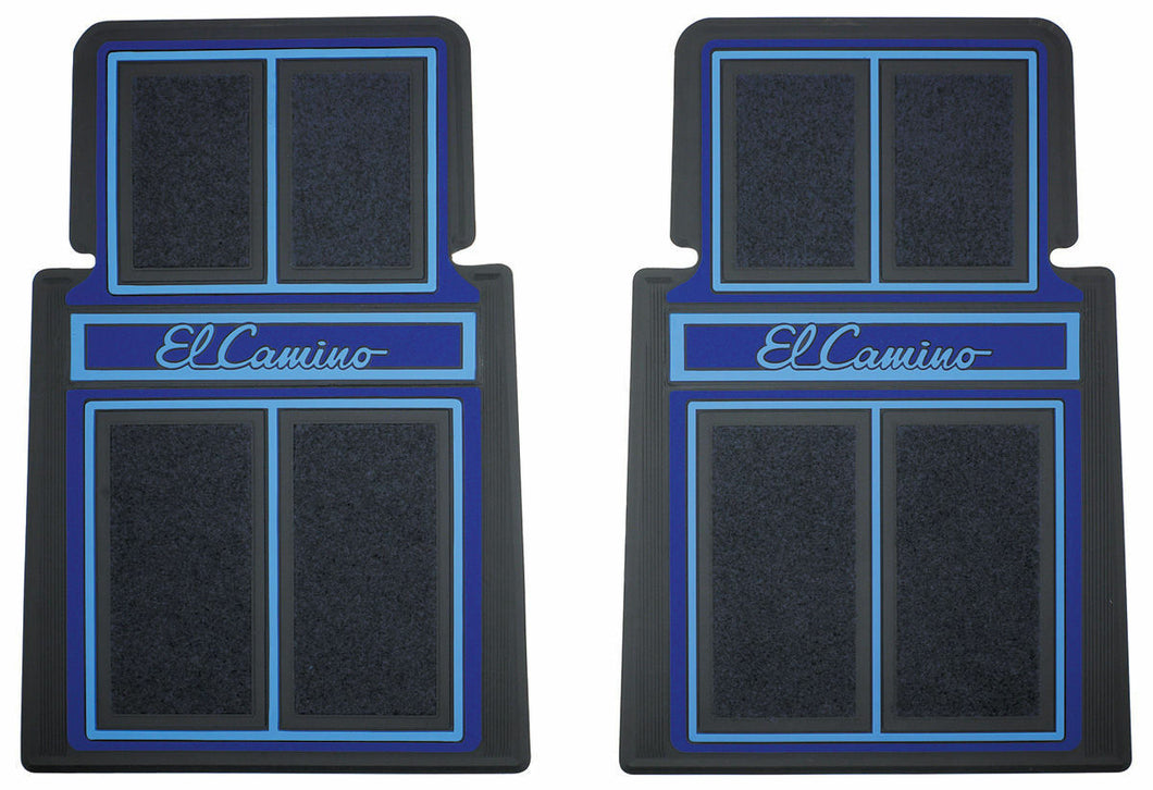 RestoParts Blue Rubber Plasticolor Floor Mat Set 1964-87 El Camino Stamped Logo