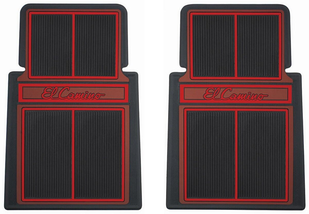 RestoParts Red Rubber Plasticolor Floor Mat Set 1964-87 El Camino Stamped Logo