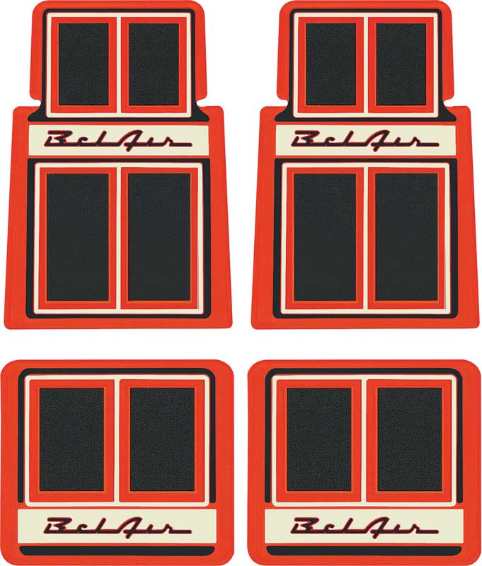OER 4 Piece Red/Black/Beige Carpet Floor Mat Set 1955-1957 Chevy Bel Air