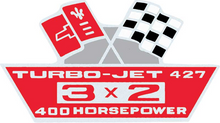 Load image into Gallery viewer, OER Air Cleaner Decal Turbo-Jet 427/400 3X2 Camaro Nova Chevelle Impala Corvette
