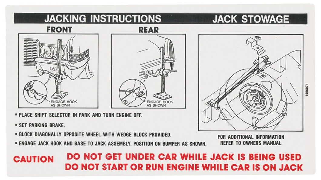 Trunk Jacking Instructions Decal For 1967 Cadillac Eldorado Models