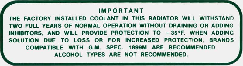 Engine Cooling System Decal Sticker For 1965-1966 Chevy Impala Nova and Corvette