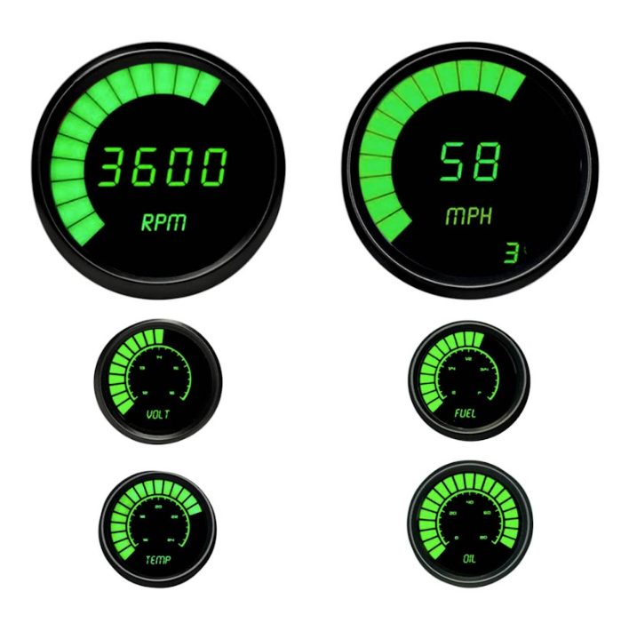 Universal Gree nLED Digital Bargraph Gauge Set With Black Bezel Custom & Hotrod