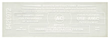 Load image into Gallery viewer, White A96C 389 421 428 Air Cleaner Service Decal 1965-66 GTO LeMans Grand Prix
