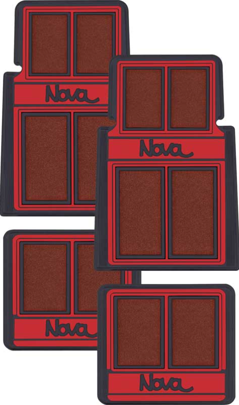 OER 4 Piece Red/Black Carpeted Floor Mat Set 1962-1979 Chevy II Nova Models