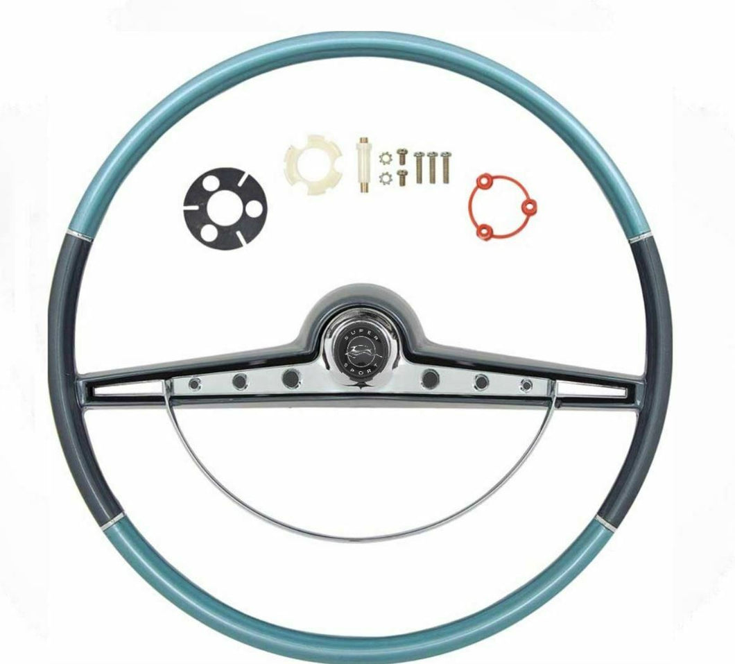 OER Two Tone Blue Steering Wheel Kit 1963 Chevy Impala Bel Air Biscayne SS Cente