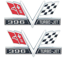 Load image into Gallery viewer, OER 396 Turbo Jet V Flag Front Fender Emblem Set 1965-67 Impala Bel Air Biscayne
