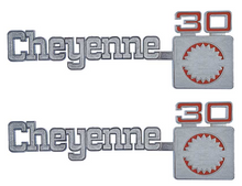 Load image into Gallery viewer, OER Front Fender &quot;Cheyenne 30&quot; Emblem Set 1975-1980 Chevy Pickup Trucks
