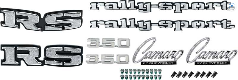 OER Exterior Diecast Zinc RS-350 Emblem Kit For 1969 Chevy Camaro With RS Option