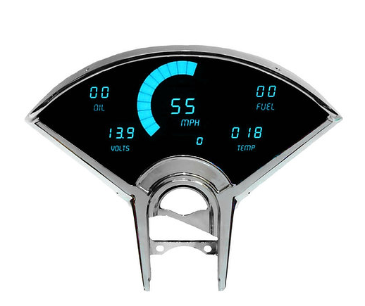 Intellitronix Teal LED Digital Gauge Cluster 1955-1956 Chevy Bel Air 150 210