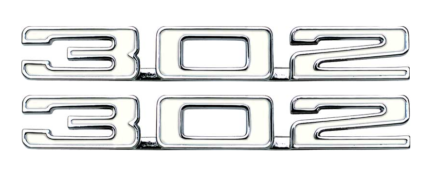 OER White Zinc Diecast Chrome 302 Hood Emblem Set For 1969 Camaro Cowl Induction