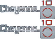 Load image into Gallery viewer, OER Front Fender &quot;Cheyenne 10&quot; Emblem Set 1975-1980 Chevy Pickup Trucks
