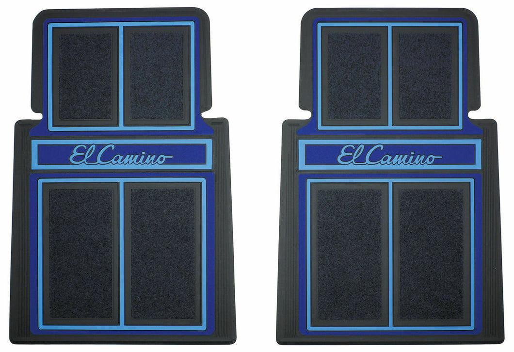 RestoParts Blue Rubber Plasticolor Floor Mat Set 1964-87 El Camino Stamped Logo